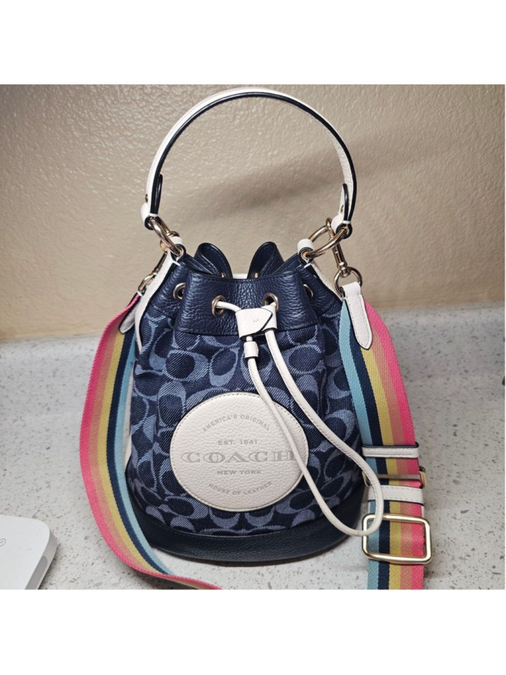 COACH Dempsey Drawstring Bucket Bag in Signature Denim C4101